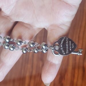 Tiffany & Co 925 Please Return To Heart  Tag Charm Ball Beaded Bracelet